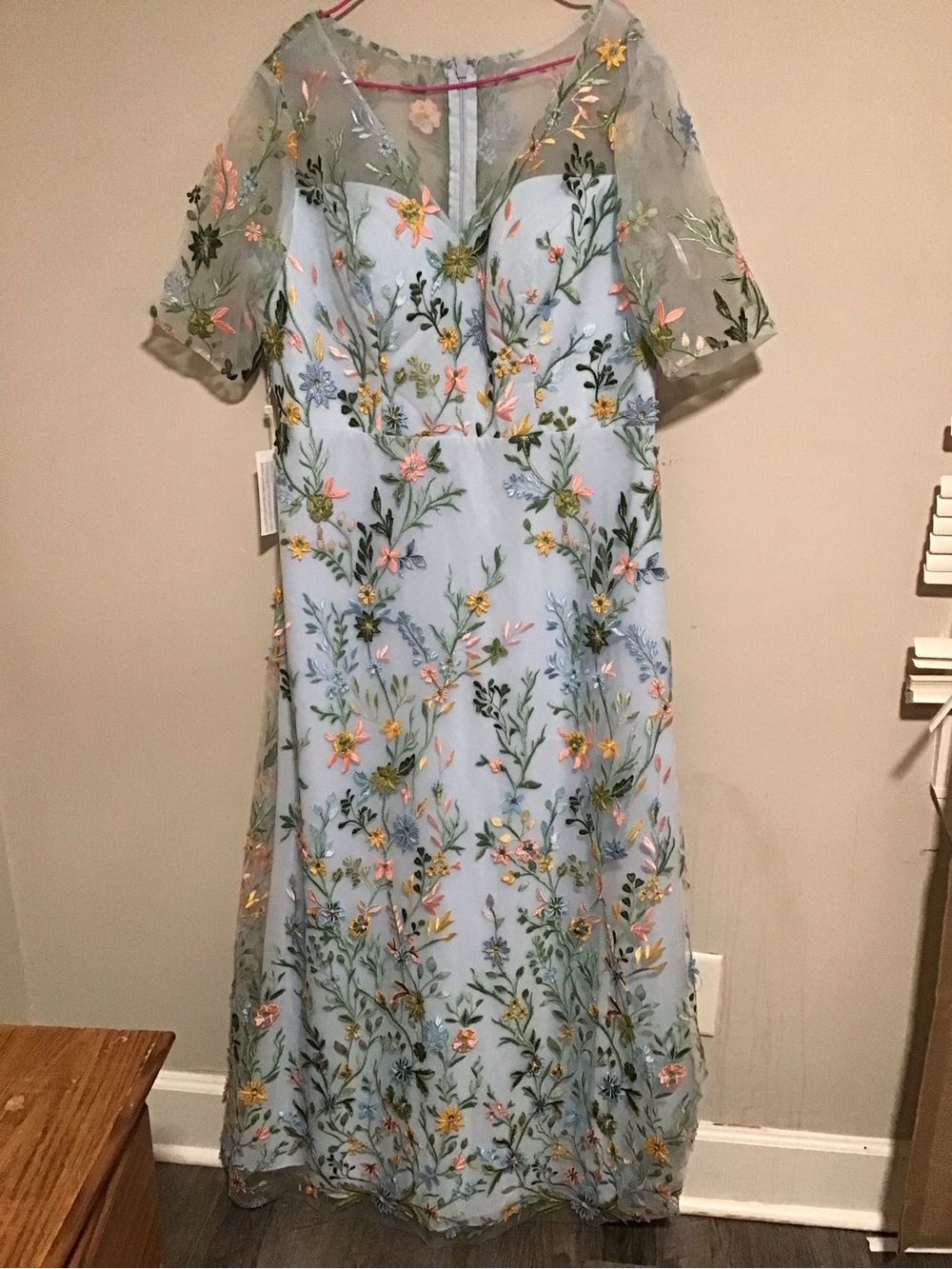 Light Blue Floral Embroidered High-Low Dress